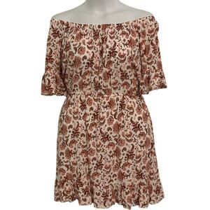 XL Boho Off The Shoulder Dress Floral Paisley Earthy Summer Fall Short Blouson M